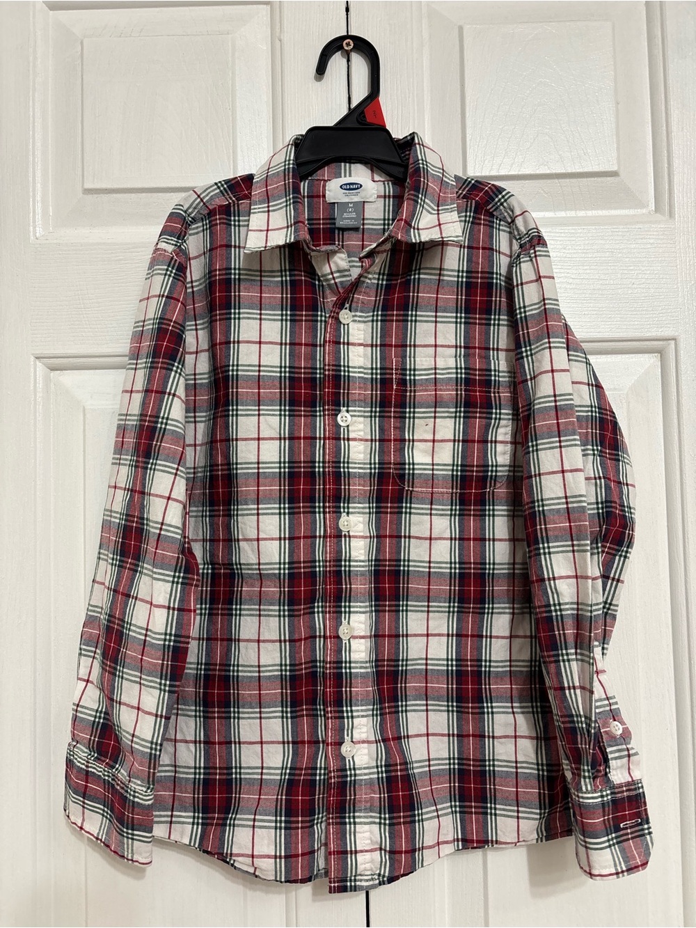 Old Navy Red and White Plaid Button-Down Shirt - Kids Size 8